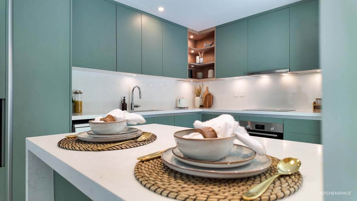 Sage Green with Wood Accent Kitchen 